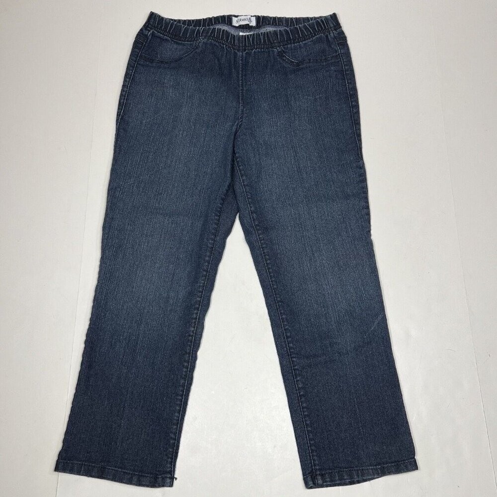 St. John's Bay Womans Capri Jeans Blue Pull On Elastic Waist Dark Wash Stretch S